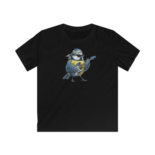Bert Blaumeise mit Gitarre Kinder T-Shirt – Die Gartenvögel Offizielles Band Merch