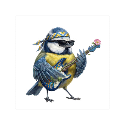 Bert Blaumeise mit seiner Blumen-Gitarre Premium Sticker (Die Gartenvögel)