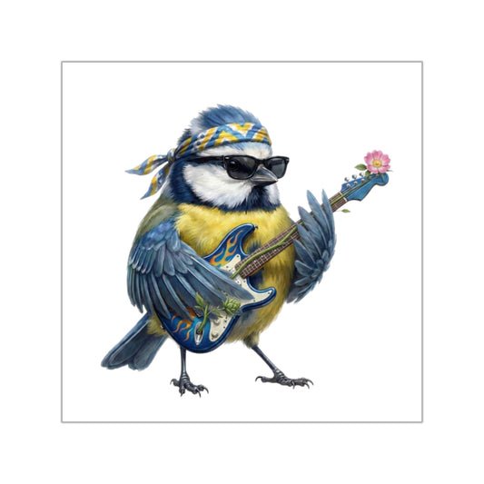Bert Blaumeise mit seiner Blumen-Gitarre Premium Sticker (Die Gartenvögel)