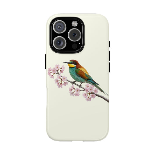 Bienenfresser Handyhülle in Cremeweiß | Florales Kirschblüten Vogel-Motiv für iPhone & Google Pixel
