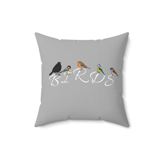 Birds Amsel Kohlmeise Rotkehlchen Blaumeise Spatz Vogel Kissen Grau