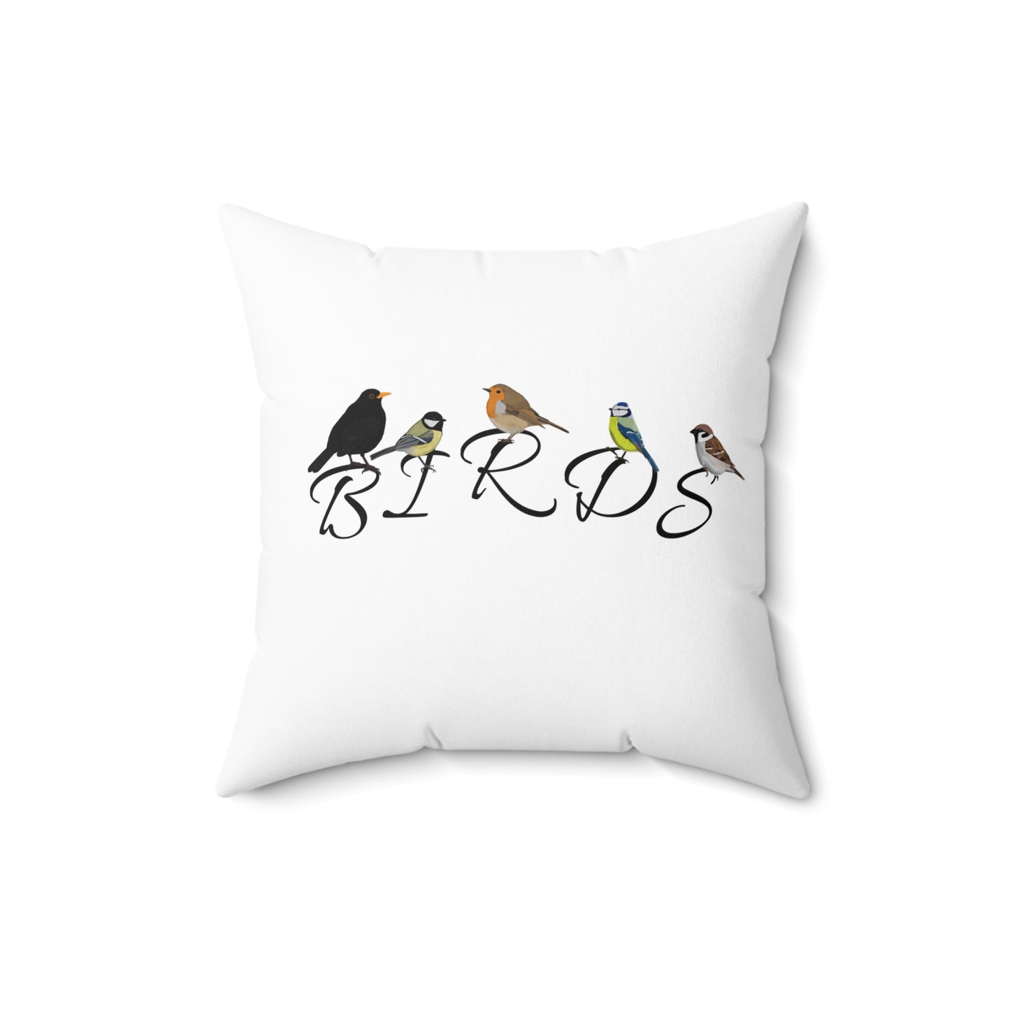 Birds Amsel Kohlmeise Rotkehlchen Blaumeise Spatz Vogel Kissen Weiß