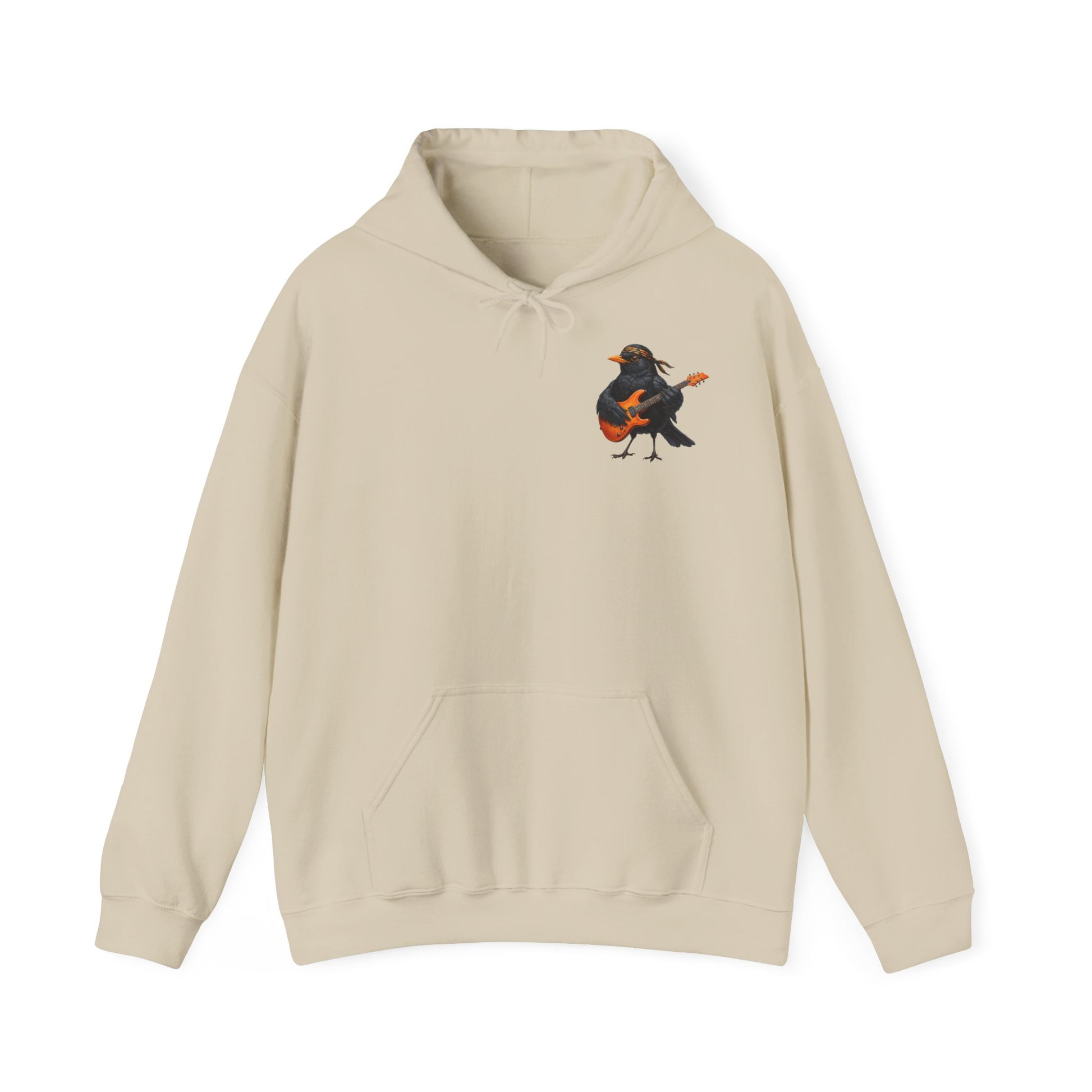 Blacky Amsel mit Gitarre – Premium Band-Hoodie | Die Gartenvögel