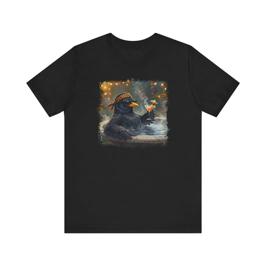 Blacky die Amsel im Urlaubsmodus im Vogelbad | Lustiges Vogel T-Shirt | Unisex