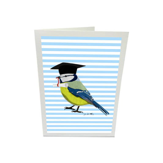 Blaumeise Vogel Glückwunschkarte Schulabschluss Abitur Uni Streifen Rosa/Blau Farbe Personalisierbar