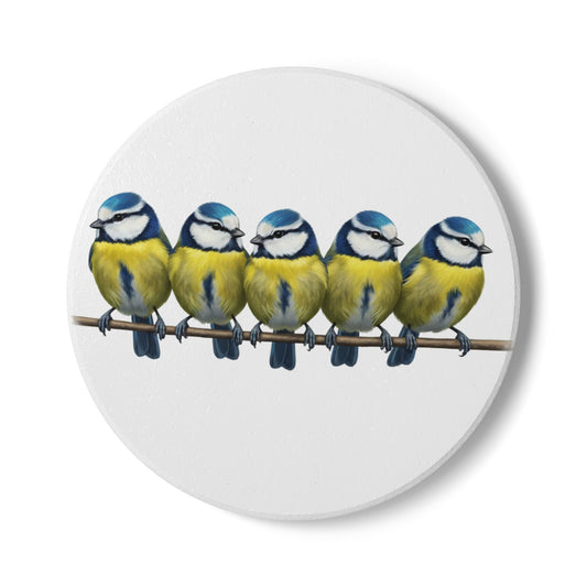 Blaumeisen Keramik-Untersetzer Vogelmotiv Weiß