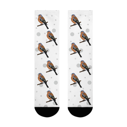 Buchfink Socken Vogelsocken Weiß mit Grauen Punkten