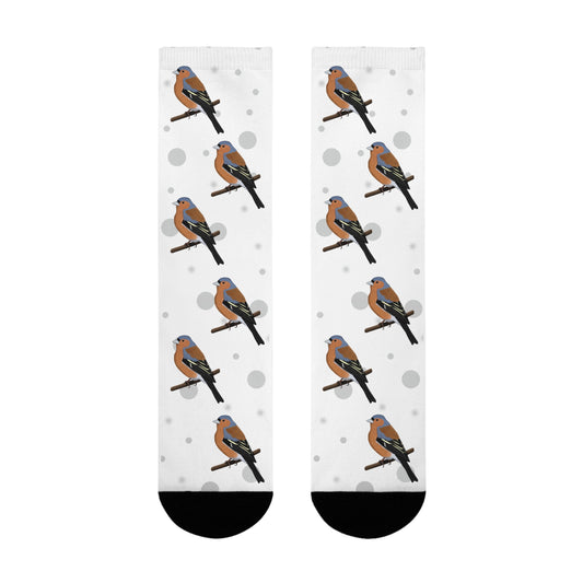 Buchfink Socken Vogelsocken Weiß mit Grauen Punkten