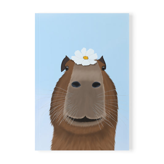 Capybara mit Blume A5 Softcover Notizbuch 150 Seiten Liniert