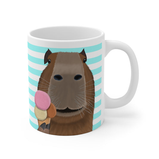 Capybara mit Eis Streifen Türkis Lustige Tasse