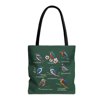 Eisvogel-Arten Vogelkunde Stofftasche in Waldgrün | Shopper & Geschenk für Vogelbeobachter