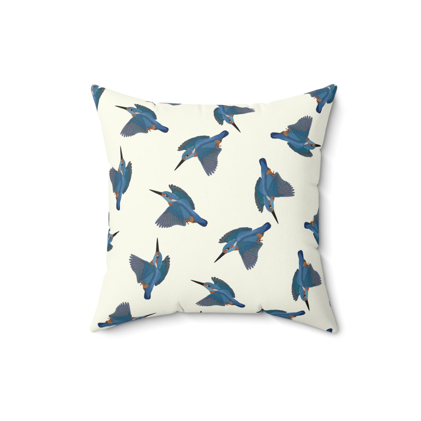 Eisvogel Dekokissen in Cremeweiß | Gemaltes Vogelmotiv & Sofakissen 40x40cm für Naturfreunde