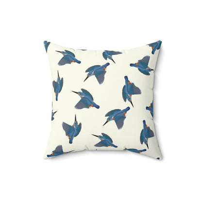 Eisvogel Dekokissen in Cremeweiß | Gemaltes Vogelmotiv & Sofakissen 40x40cm für Naturfreunde