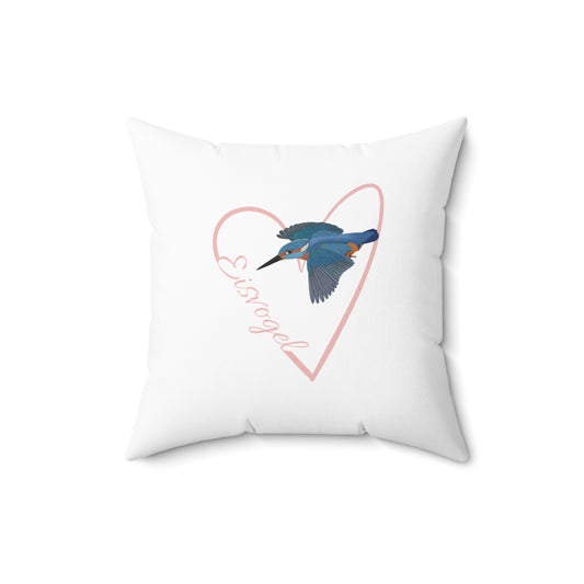 Eisvogel Kissen mit Rosa Herz Vogel Kissen Weiß