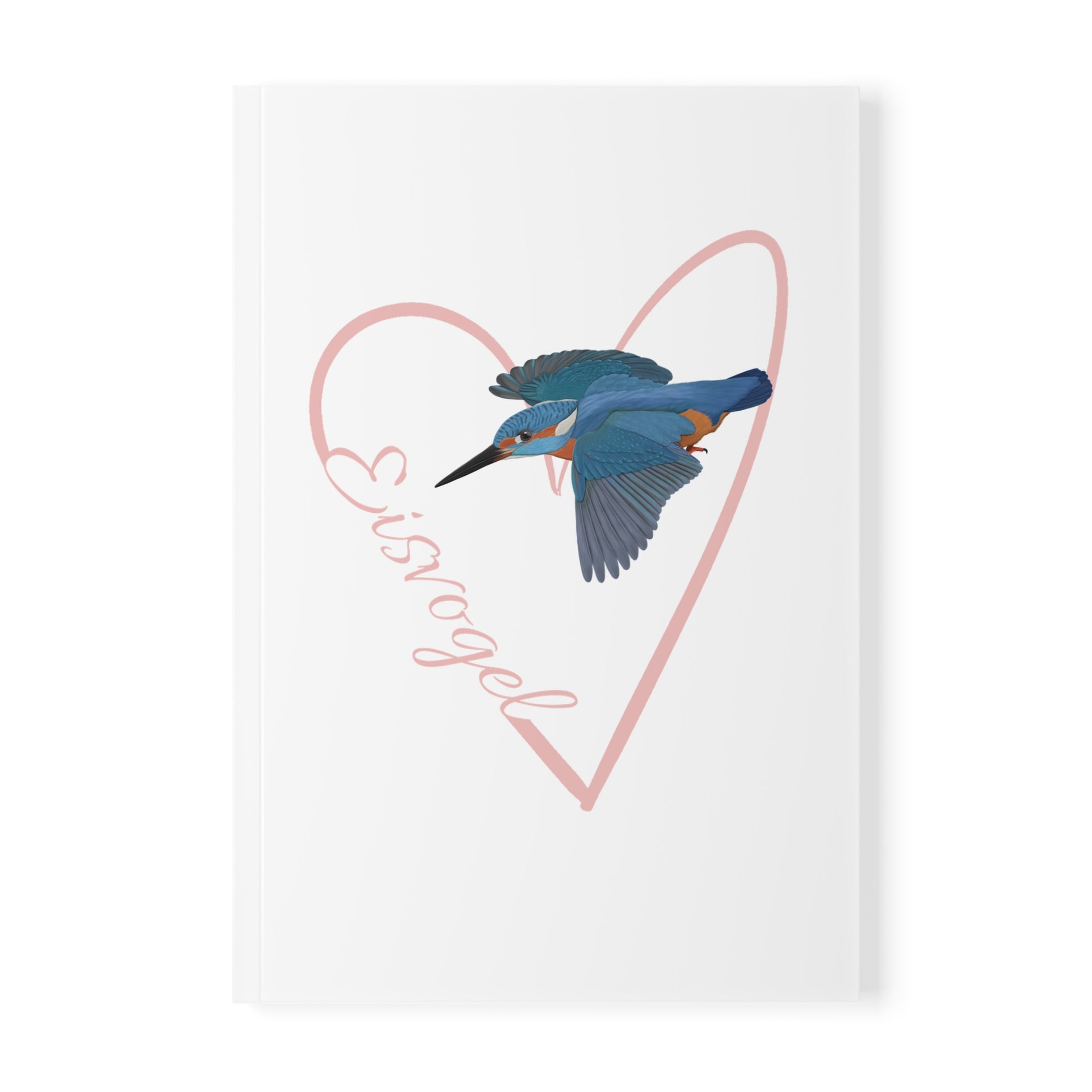 Eisvogel Notizbuch Vogel mit Herz A5 Softcover 150 Seiten Liniert Weiß