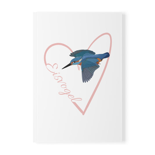 Eisvogel Notizbuch Vogel mit Herz A5 Softcover 150 Seiten Liniert Weiß