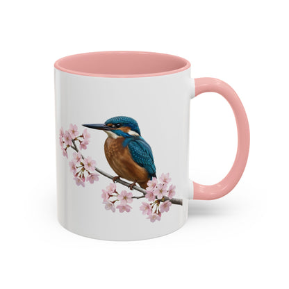 Eisvogel Tasse mit Kirschblüten | Rosa Keramiktasse für Vogelfreunde