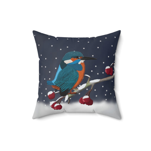 Eisvogel auf einem Ast im Schnee Vogelmotiv Kissen