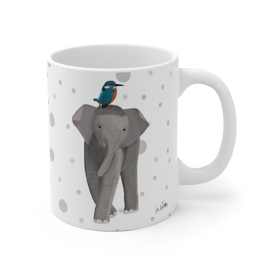 Eisvogel auf einem Elefanten Vogel Tasse Punkte Grau