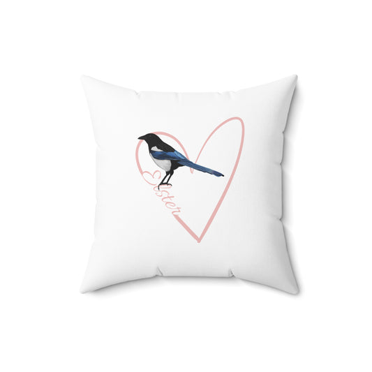Elster Kissen mit Rosa Herz Vogel Kissen Weiß