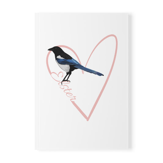 Elster Notizbuch Vogel mit Herz A5 Softcover 150 Seiten Liniert Weiß