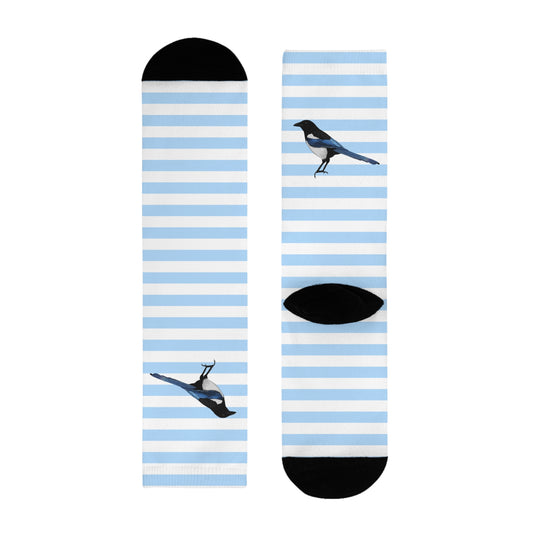 Elster Vogel Socken mit Blau Weißen Streifen für Vogelfreunde & Vogelbeobachter
