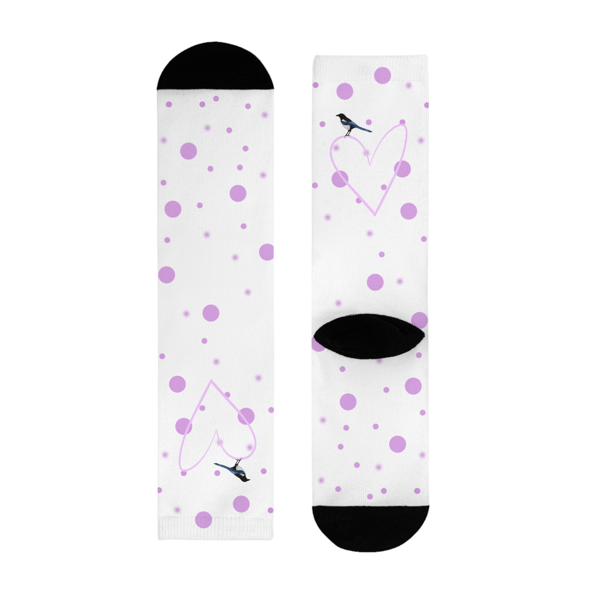 Elster Vogel Socken mit Rosa Herz und Punkten Valentinstag