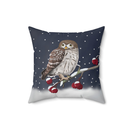 Eule auf einem Ast im Schnee Vogelmotiv Kissen