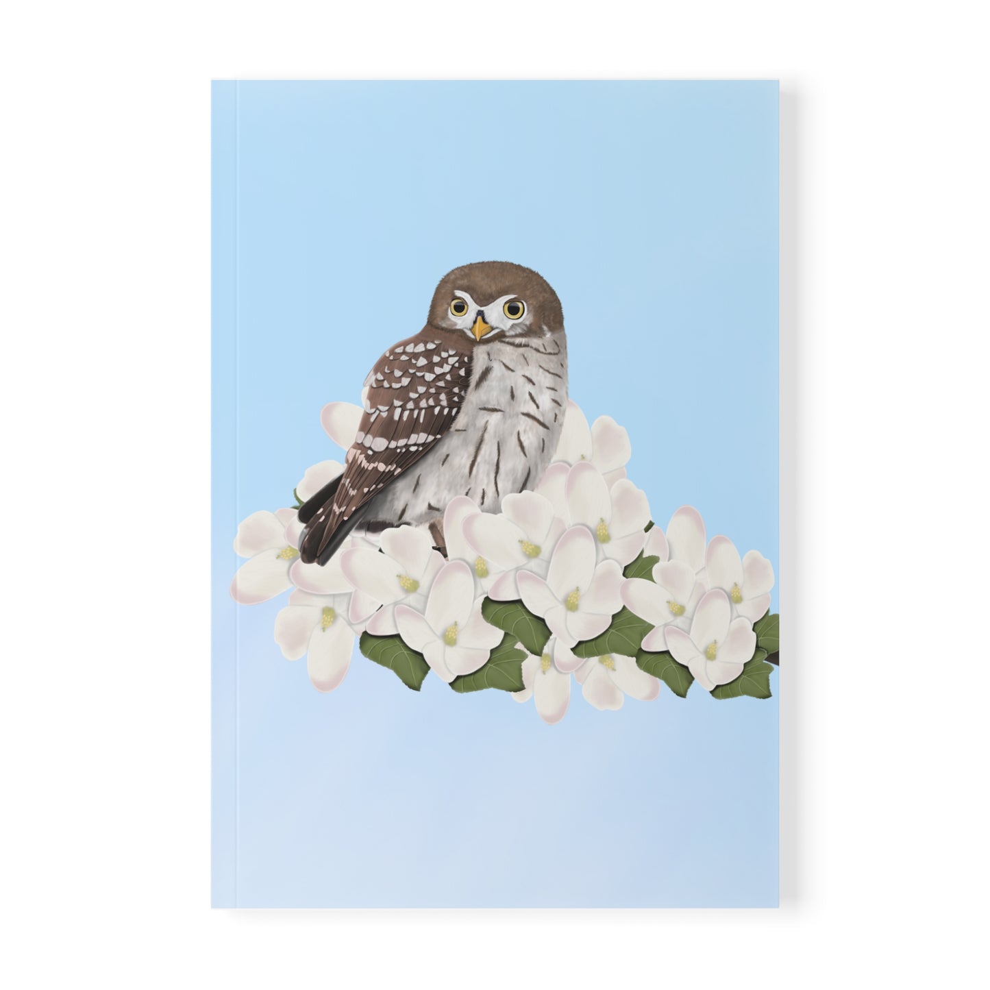 Eule im Frühling A5 Vogel Softcover Notizbuch 150 Seiten Liniert
