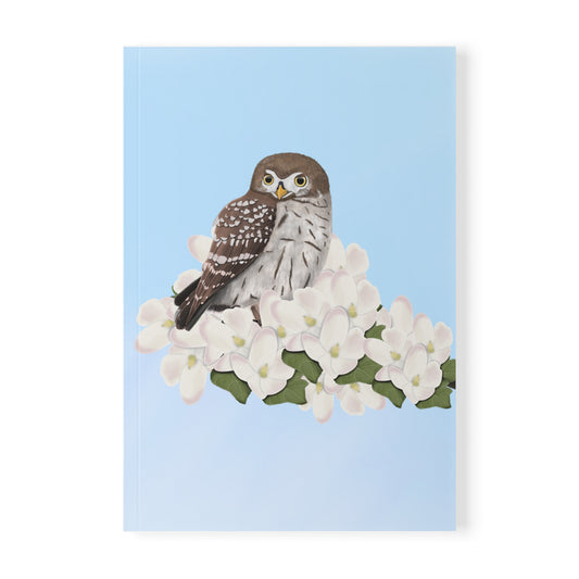 Eule im Frühling A5 Vogel Softcover Notizbuch 150 Seiten Liniert
