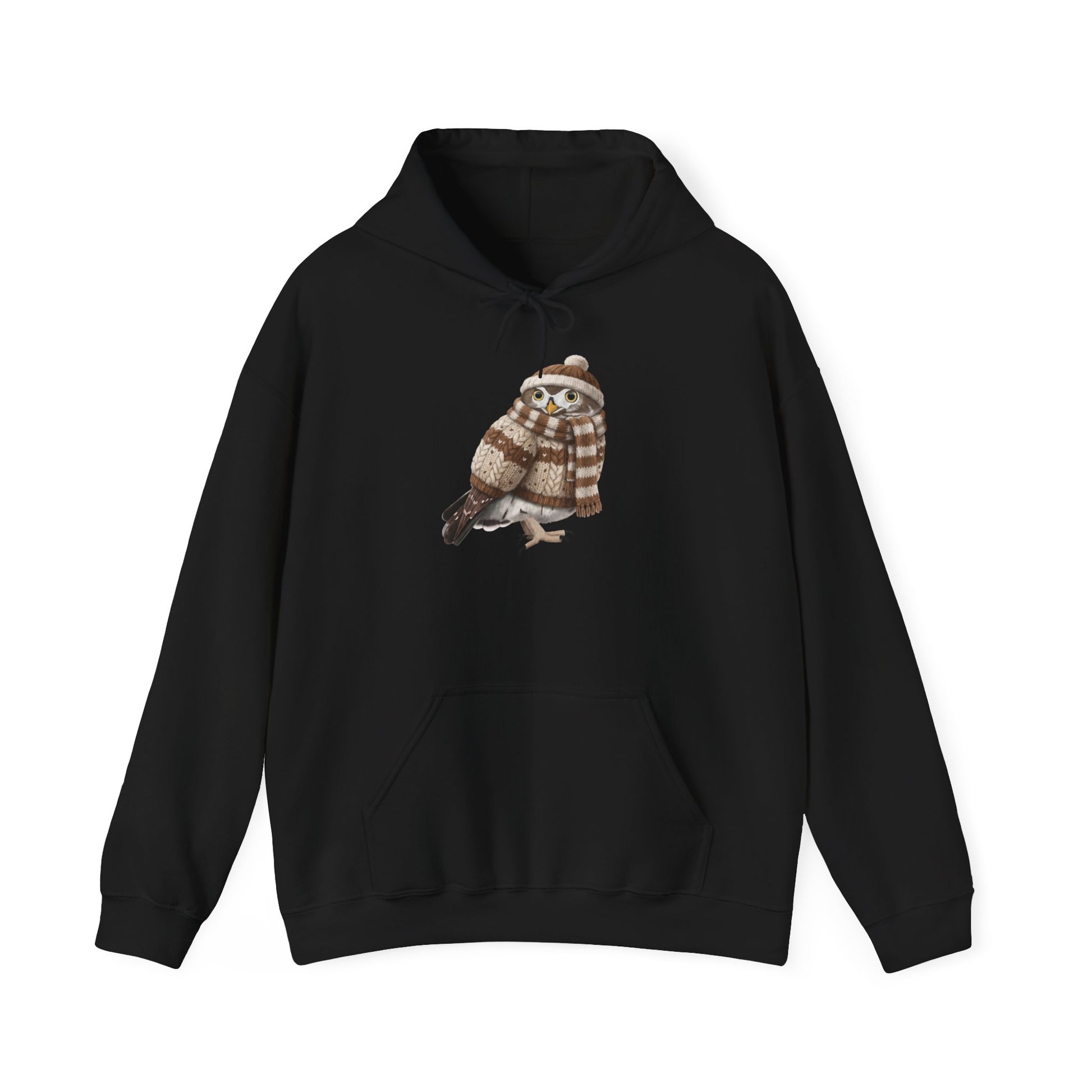 Eule mit Strickmütze Hoodie - Vogel Kapuzenpullover für Vogelbeobachter & Naturliebhaber mit Vogelmotiv