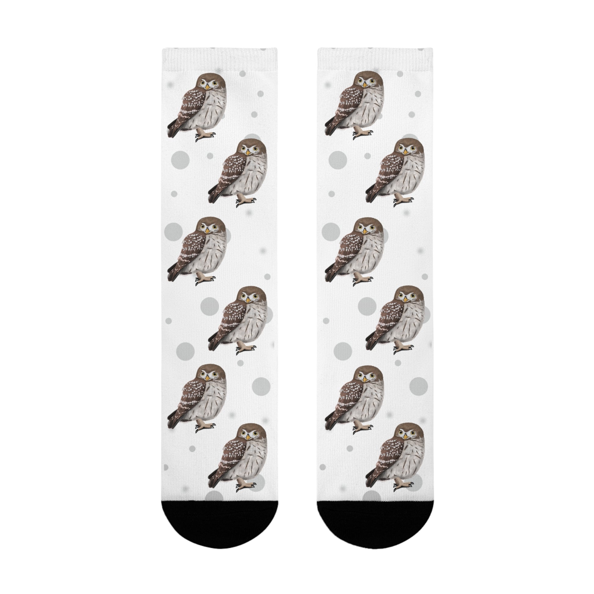 Eulen Socken Vogelsocken Weiß mit Grauen Punkten