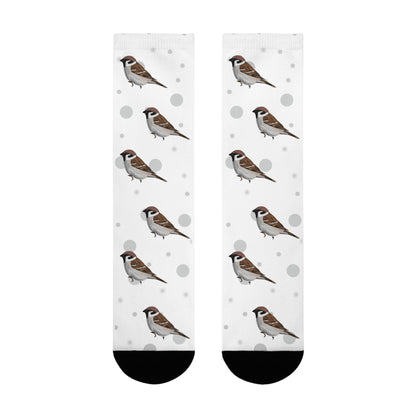 Feldsperling Socken Vogelsocken Weiß mit Grauen Punkten