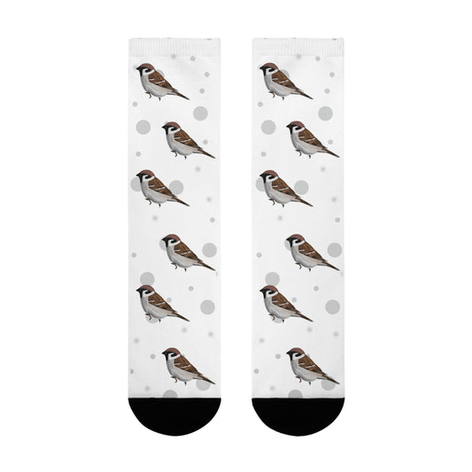 Feldsperling Socken Vogelsocken Weiß mit Grauen Punkten