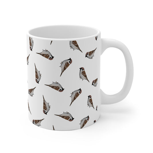 Feldsperling Tasse mit Streumuster | Vogelmotiv Kaffeebecher für Vogelbeobachter & Naturfreunde