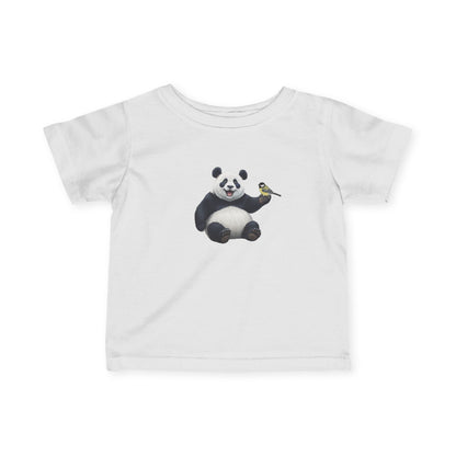 Fröhlicher Panda mit Kohlmeise Vogel Tiermotiv T-Shirt für Babys und Kleinkinder