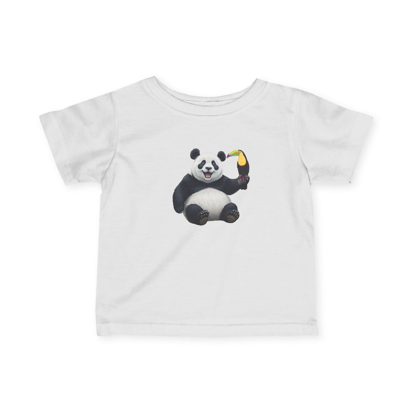 Fröhlicher Panda mit Tukan Vogel Tiermotiv T-Shirt für Babys und Kleinkinder