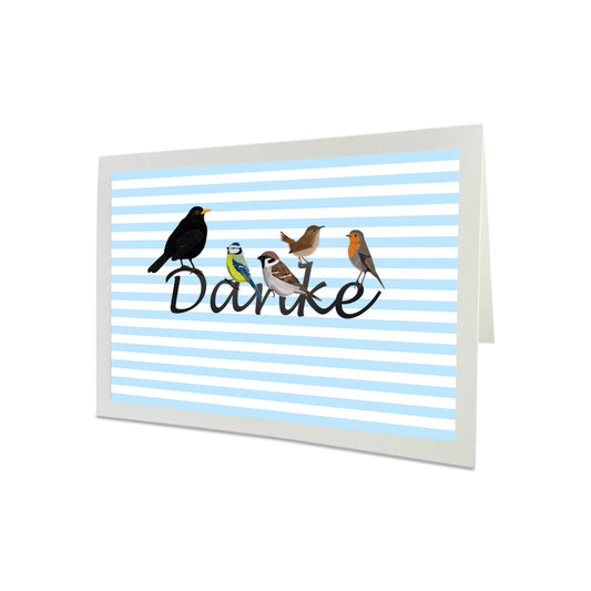 Gartenvögel Amsel Blaumeise Rotkehlchen Dankeskarte mit Umschlag Danksagungskarte mit Vogel