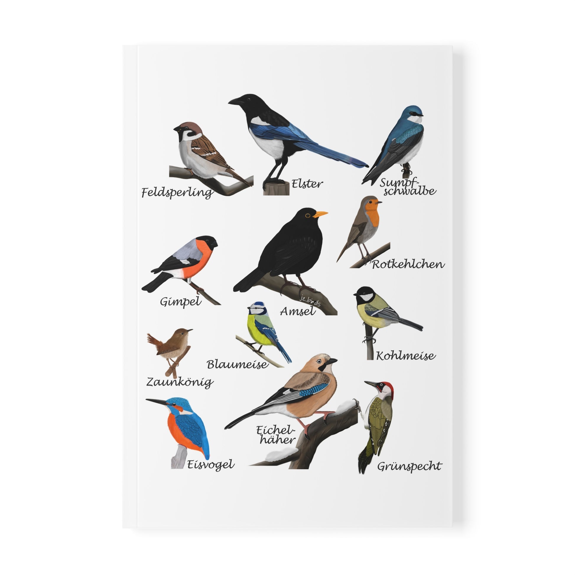 Gartenvögel Amsel Rotkehlchen Blaumeise Zaunkönig A5 Vogel Softcover Notizbuch 150 Seiten Liniert