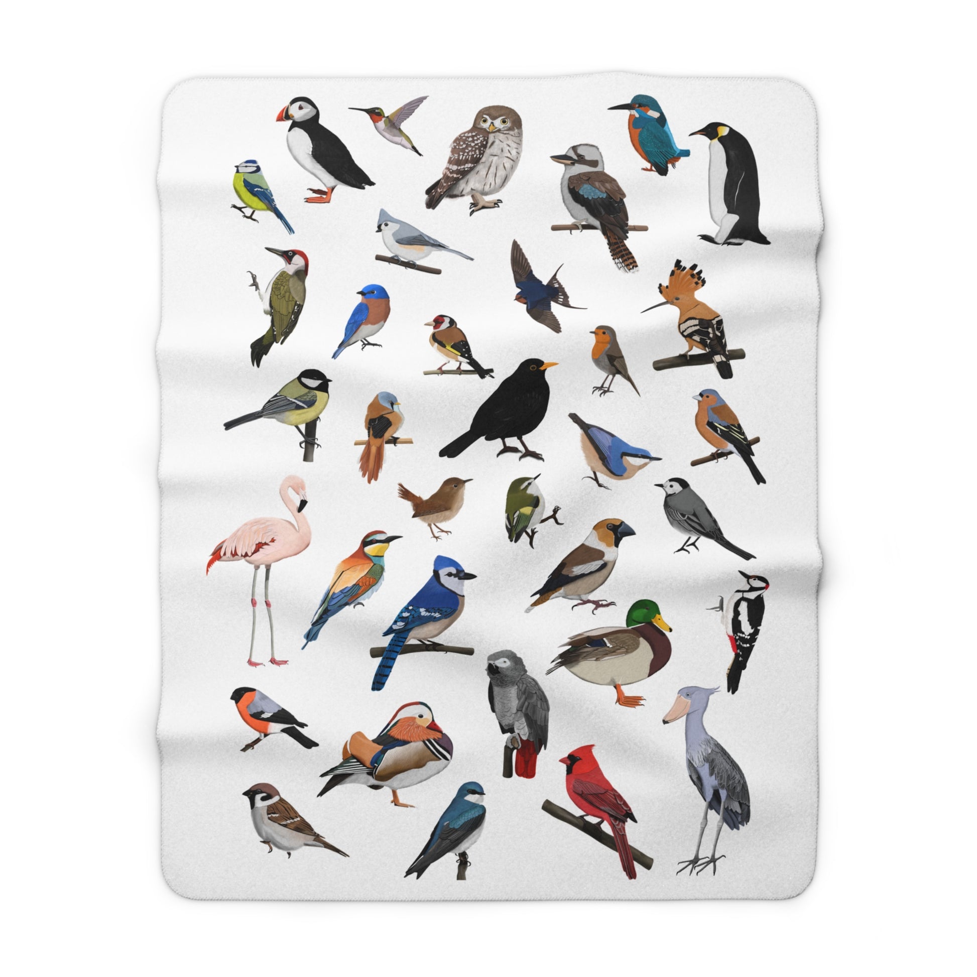 Gartenvögel Fleece Sherpa Decke (150x200 cm) Amsel Rotkehlchen Blaumeise – Extra Dick, Kuschelweich & Gemütlich