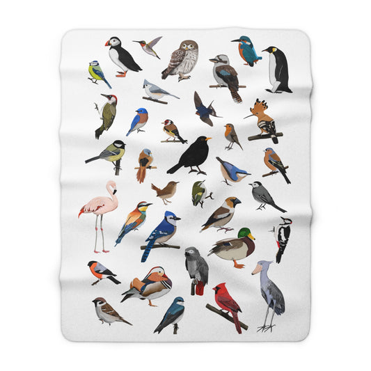 Gartenvögel Fleece Sherpa Decke (150x200 cm) Amsel Rotkehlchen Blaumeise – Extra Dick, Kuschelweich & Gemütlich