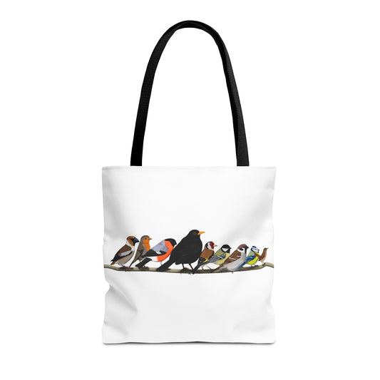Gartenvögel auf einem Ast Tragetasche 40x40cm Amsel Rotkehlchen Zaunkönig Vogel Tasche