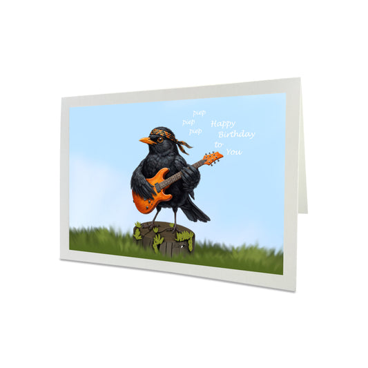 Geburtstagskarte Amsel mit Gitarre – Hochwertige Klappkarte Happy Birthday - Inklusive Umschlag