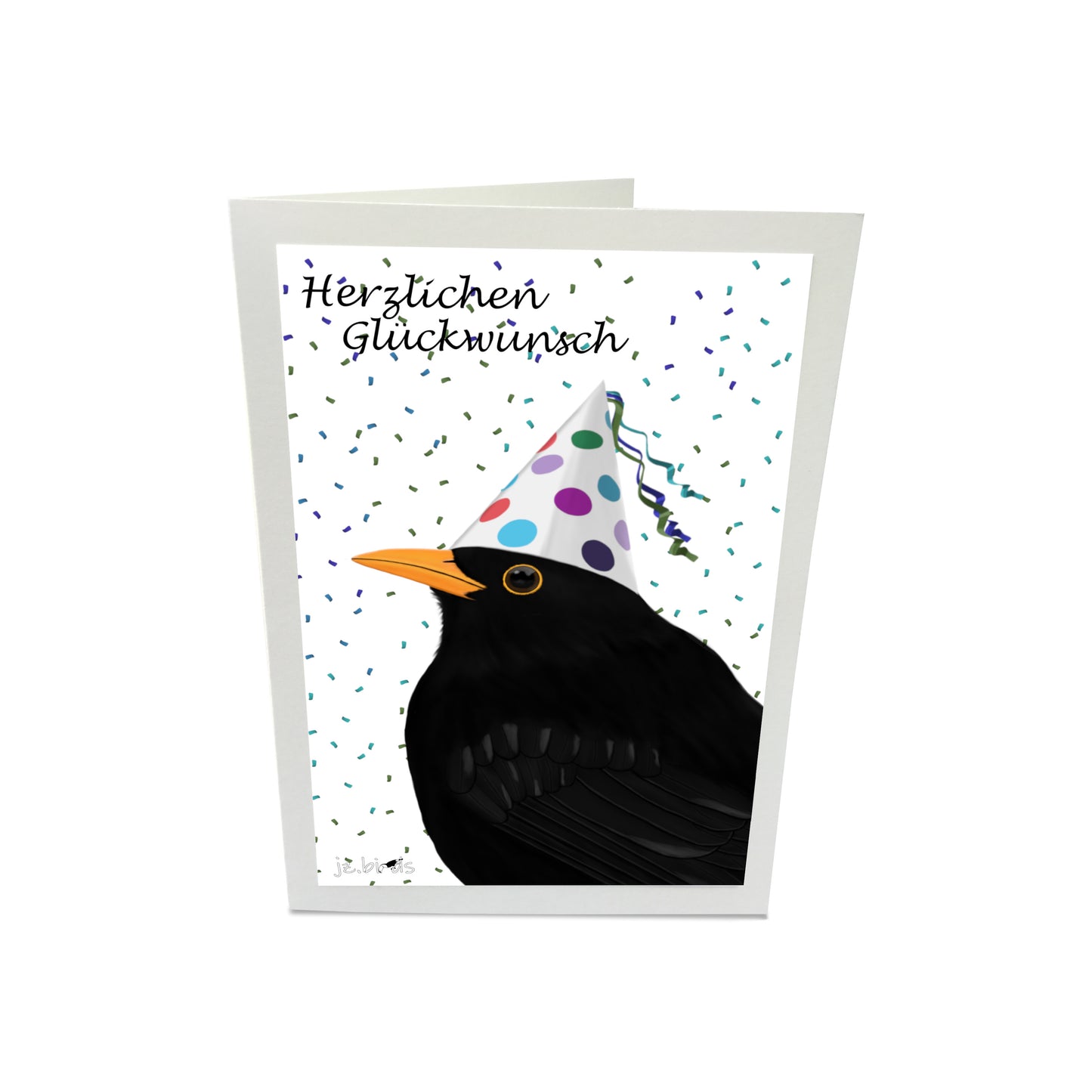 Geburtstagskarte Amsel mit Partyhut Vogel Herzlichen Glückwunsch Glückwunschkarte mit Umschlag