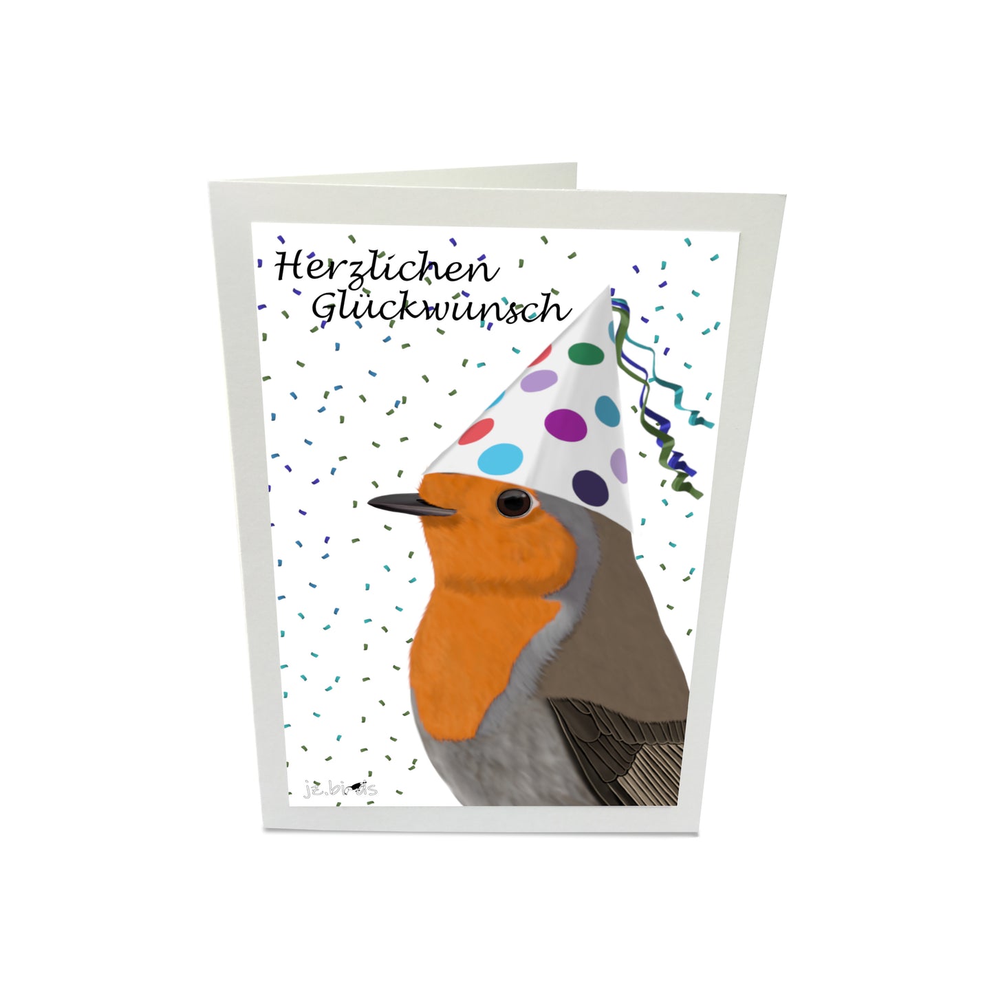 Geburtstagskarte Rotkehlchen mit Partyhut Vogel Herzlichen Glückwunsch Glückwunschkarte mit Umschlag