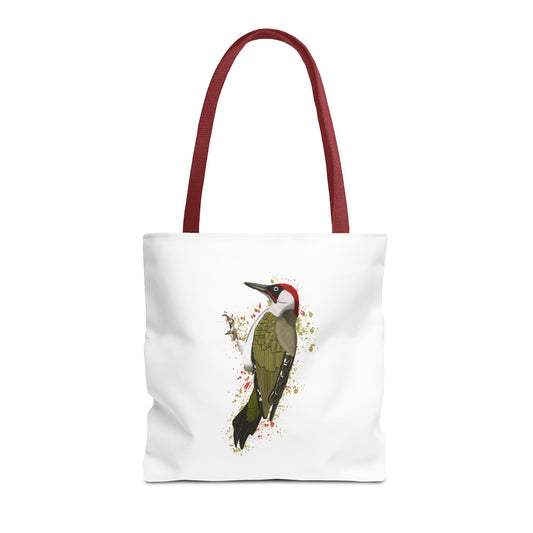 Grünspecht Tragetasche 40x40cm Vogel Tasche Weiß für Vogelbeobachter