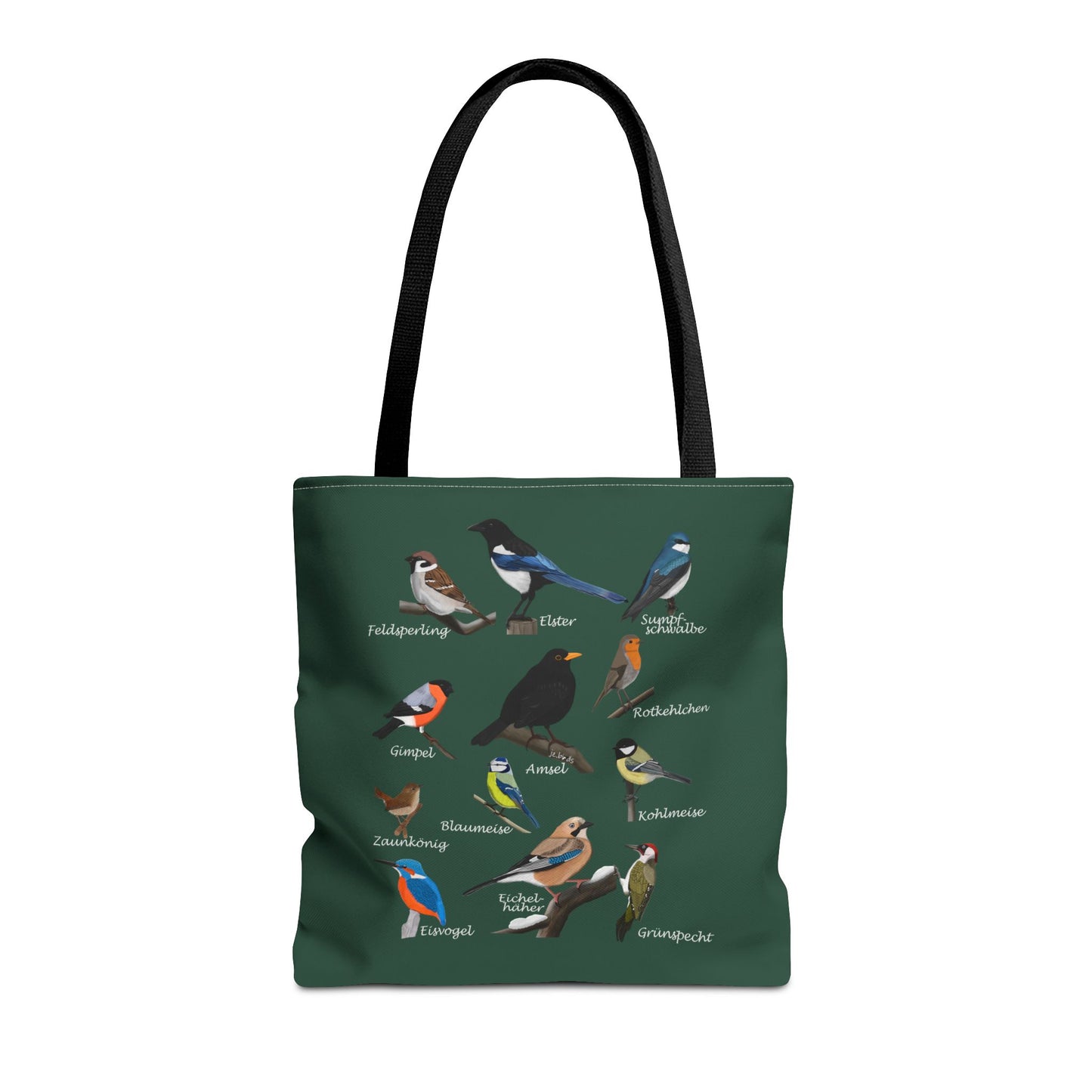 Heimische Gartenvögel Vogelkunde Stofftasche in Waldgrün | Shopper & Geschenk für Vogelbeobachter