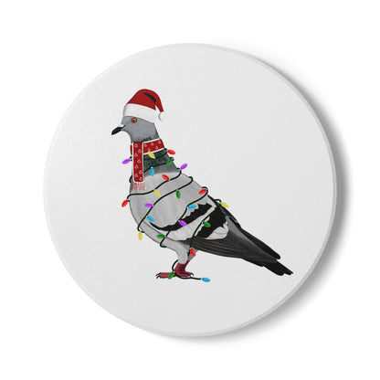 Keramik-Untersetzer Taube als Weihnachtsmann mit Lichterkette Weihnachtliches Vogel-Motiv