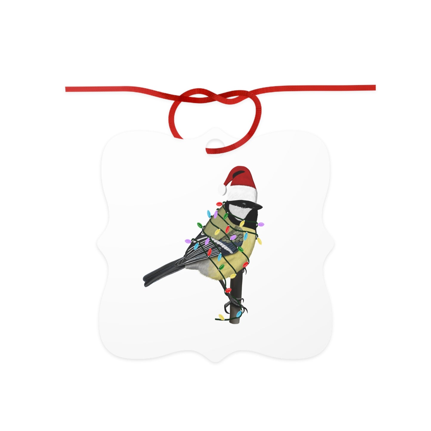 Kohlmeise Ornament aus Aluminium – Einzigartiger Christbaumschmuck mit Rotem Band