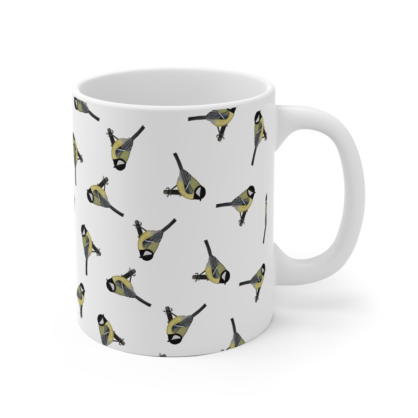 Kohlmeise Tasse mit Streumuster | Vogelmotiv Kaffeebecher für Vogelbeobachter & Naturfreunde